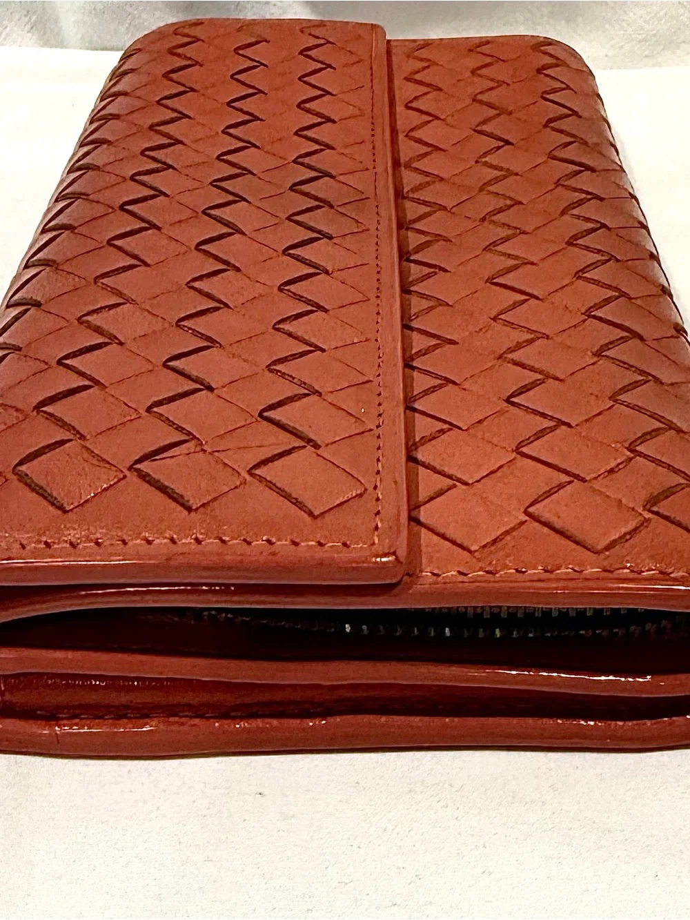 Bottega Veneta Woven Leather Clutch Wallet in Rust
